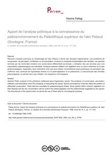 Apport de l analyse pollinique à la connaissance du paléoenvironnement du Paléolithique supérieur de l abri Pataud (Dordogne, France) - article ; n°2 ; vol.95, pg 171-182