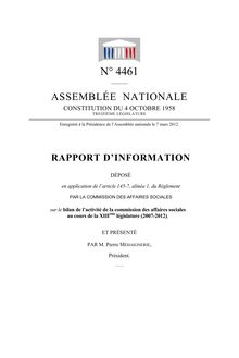 Rapport d information déposé (...) par la commission des affaires sociales sur le bilan de l activité de la commission des affaires sociales au cours de la XIIIème législature (2007-2012)