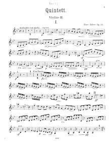Partition violon 2 , partie, Piano quintette, G minor, Huber, Hans