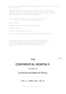 Continental Monthly , Vol. 5, No. 6, June, 1864 - Devoted to Literature and National Policy