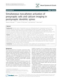 Simultaneous two-photon activation of presynaptic cells and calcium imaging in postsynaptic dendritic spines