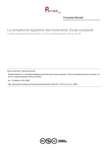 La compétence législative des Parlements. Etude comparée - article ; n°4 ; vol.30, pg 947-967