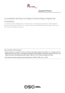 La juridiction de l eau en Arabie du Sud antique d après les inscriptions - article ; n°1 ; vol.3, pg 81-102
