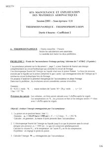Thermodynamique - thermopropulsion 2001 BTS Maintenance matériels aéronautiques