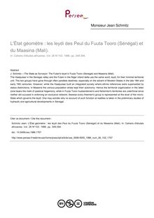 L État géomètre : les leydi des Peul du Fuuta Tooro (Sénégal) et du Maasina (Mali). - article ; n°103 ; vol.26, pg 349-394