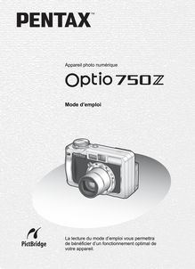 Notice Appareil Photo numériques Pentax  Optio 750Z