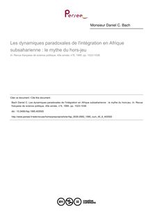 Les dynamiques paradoxales de l intégration en Afrique subsaharienne : le mythe du hors-jeu - article ; n°6 ; vol.45, pg 1023-1038