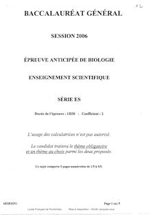 Sujet du bac ES 2006: Enseigement Scientifique