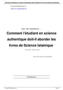 Comment l étudiant en science authentique doit-il aborder les livres  de Science Islamique 