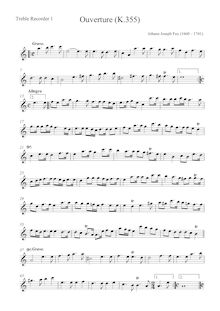Partition parties complètes, Overture en G minor, K.355, Fux, Johann Joseph par Johann Joseph Fux
