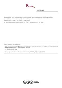 Hongrie, Pour le vingt-cinquième anniversaire de la Revue internationale de droit comparé - article ; n°1 ; vol.27, pg 79-83