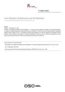 Une réfutation de Balsamon par Nil Kabasilas - article ; n°1 ; vol.32, pg 211-223