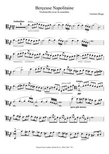 Partition de violoncelle, Berceuse napolitaine, Mélodie pour violoncelle par Gaetano Braga