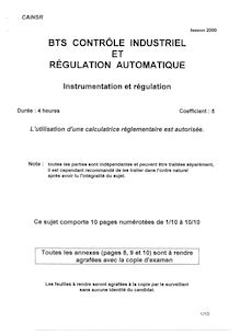 Instrumentation et régulation 2000 BTS Contrôle industriel et régulation automatique