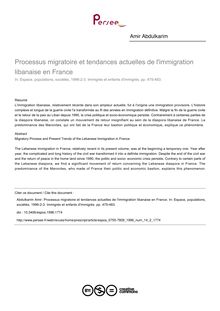 Processus migratoire et tendances actuelles de l immigration libanaise en France - article ; n°2 ; vol.14, pg 475-483