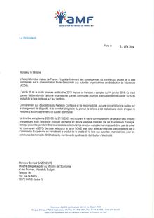 Lettre envoyée par le président de l AMF à propos du transfert de la Taxe sur la Consommation Finale d Electricité