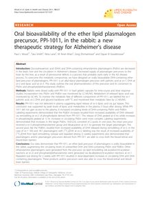 Oral bioavailability of the ether lipid plasmalogen precursor, PPI-1011, in the rabbit: a new therapeutic strategy for Alzheimer s disease