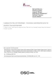 Logique du lieu et mésologie : nouveaux paradigmes pour la position transcendantale - article ; n°1 ; vol.40, pg 45-53