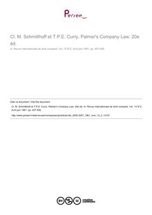 Cl. M. Schmitthoff et T.P.E. Curry, Palmer s Company Law, 20e éd. - note biblio ; n°2 ; vol.13, pg 457-458