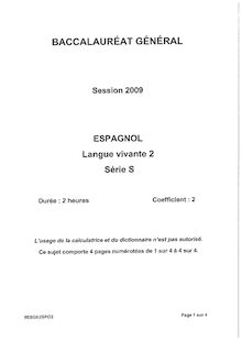 Sujet du bac S 2009: Espagnol LV2