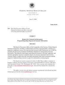 Request for Comment on Interagency Proposal Regarding Disposal of  Consumer Informationn - District 