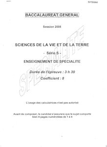Baccalaureat 2005 sciences de la vie et de la terre (svt) specialite scientifique pondichery