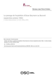 Le passage de l expédition d Oscar Baumann au Burundi (septembre-octobre 1892) - article ; n°29 ; vol.8, pg 48-95
