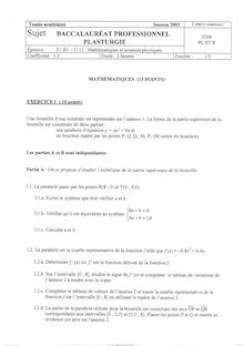Mathématiques et sciences physiques 2003 Bac Pro - Plasturgie