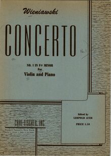 Partition couverture couleur, violon Concerto No.1, Wieniawski, Henri