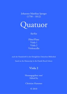 Partition viole de gambe 2, quatuor pour flûte et cordes, Sperger, Johann Matthias