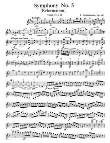 Partition violons II, Symphony No.5 en D minor, Reformations-Sinfonie