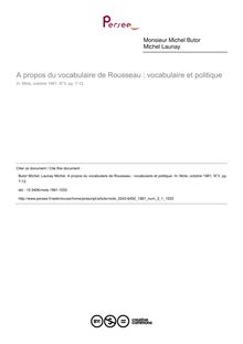A propos du vocabulaire de Rousseau : vocabulaire et politique - article ; n°1 ; vol.3, pg 7-12