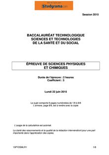 Sujet BAC ST2S 2015 Sciences Physiques et Chimiques