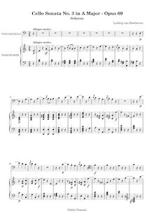 Partition , Scherzo. Allegro molto, violoncelle Sonata No.3, A Major par Ludwig van Beethoven