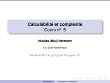 Calculabilité et complexité  Cours no5
