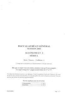 Allemand LV2 2003 Littéraire Baccalauréat général