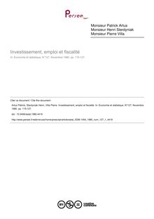 Investissement, emploi et fiscalité - article ; n°1 ; vol.127, pg 115-127