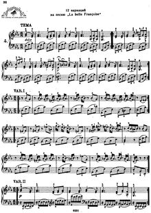 Partition complète, 12 Variations on La belle françoise, Variationen über La belle françoise par Wolfgang Amadeus Mozart