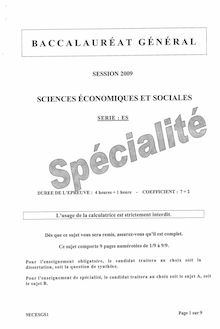 Sujet du bac ES 2009: Sciences Economiques Spécialité