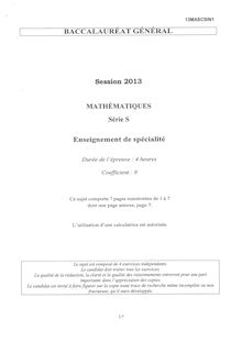 Sujet du Bac S 2013: mathématiques spécialité (Pondichéry)