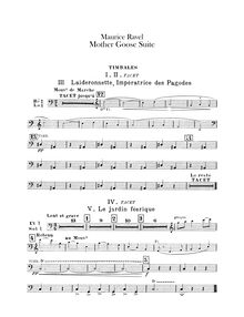 Partition timbales, cymbales et basse tambour, Tam-Tam, Triangle, Xylophone, Ma Mère l Oye (cinq pièces enfantines)