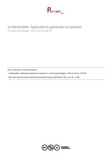 Généralités. Applications générales et sociales - compte-rendu ; n°1 ; vol.30, pg 744-753