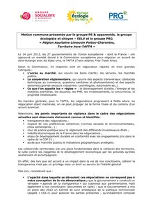 Motion commune PS EELV PRG Région ALPC territoire hors TAFTA