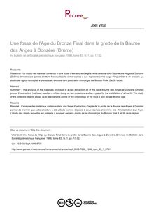 Une fosse de l Age du Bronze Final dans la grotte de la Baume des Anges à Donzère (Drôme) - article ; n°1 ; vol.83, pg 17-32