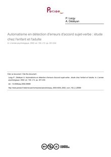 Automatisme en détection d erreurs d accord sujet-verbe : étude chez l enfant et l adulte - article ; n°2 ; vol.102, pg 201-234