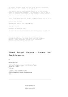 Alfred Russel Wallace: Letters and Reminiscences, Vol. 1