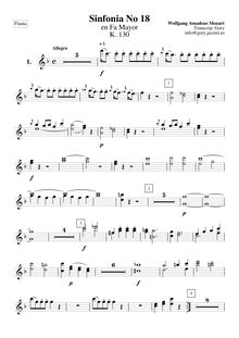 Partition flûte 1/2, Symphony No.18, F major, Mozart, Wolfgang Amadeus