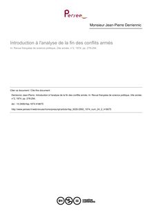 Introduction à l analyse de la fin des conflits armés - article ; n°2 ; vol.24, pg 278-294