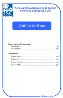 ISC 2005 epreuves option scientifique classe prepa hec (ecs)