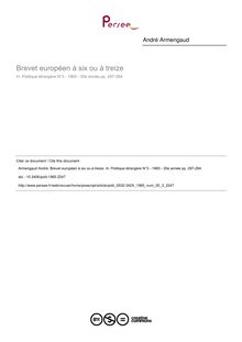Brevet européen à six ou à treize - article ; n°3 ; vol.30, pg 287-294